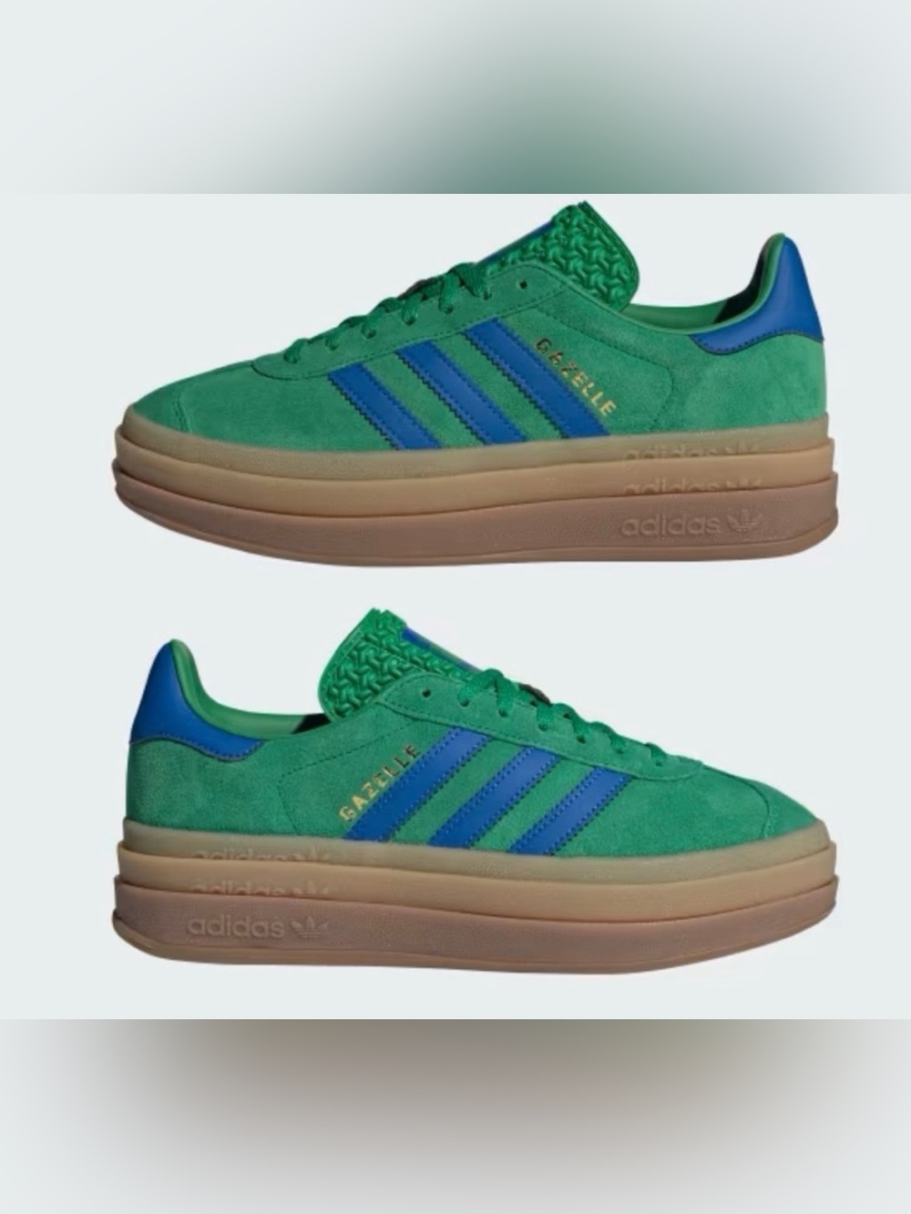 Adidas Gazelle Bold Green Blue Gum Platform Sneakers NWOT 9.5